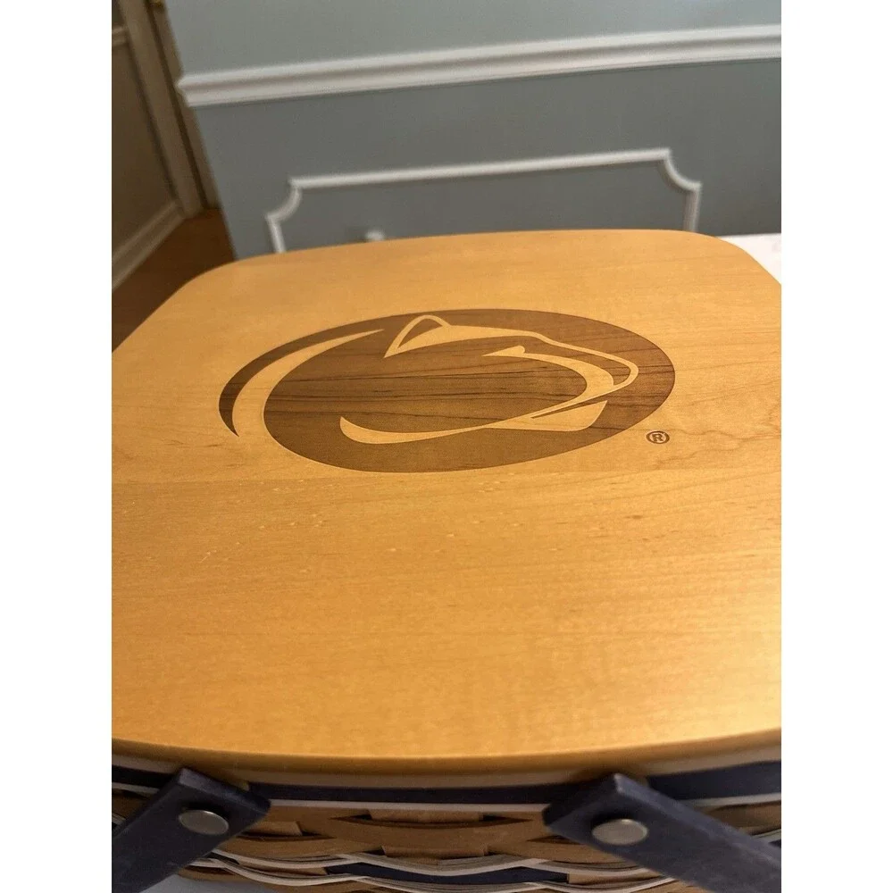 Longaberger Penn State Cake Basket Protector Riser Lid Blue Double Swing Handles
